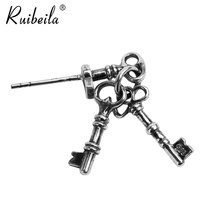 Clearance 925 silver vintage personality key unlock stud earrings hipop street couple stud earrings (single)