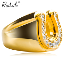 ruibeila18K gold diamond pair horseshoe ring fashion atmosphere index finger silver ring can be lettering