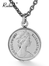 ruibeila 925 silver British 5p replica coin pendant mens round brand necklace hip hop sweater chain