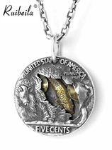 ruibeila tramp pendant necklace male Thai silver skull round coin necklace hip hop pendant coin necklace tide