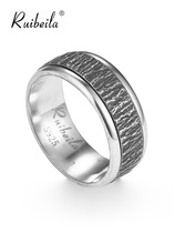 ruibeila turnable bark pattern ring mens and womens 925 silver hip hop ring vintage personality couple quit tide