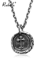 Clear goods vintage 925 silver cross small round coin pendant men and women Europe and America irregular collarbone necklace tide