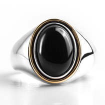 ruibeila atmosphere black agate classic gentleman wind ring topaz stone ring tide man 925 silver star Moon
