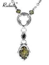 ruibeila atmospheric personality amber gemstone pendant necklace male Thai silver black gemstone European and American thick necklace tide
