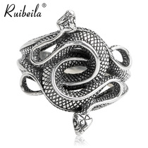 ruibeila925 Silver Personality Snake Double Snake Zodiac Ring Male Lady Vintage Punk Thai Ring Tide