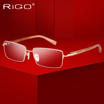 RIGO real gold glasses frame mens half frame 18K gold glasses frame pure handmade horn leg business myopia mirror gold