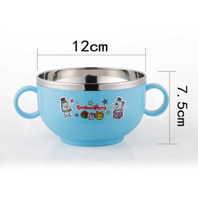 Bo view baby 304 stainless steel tableware children iron bowl against falling eat rice bowl with cover ears handle pupil