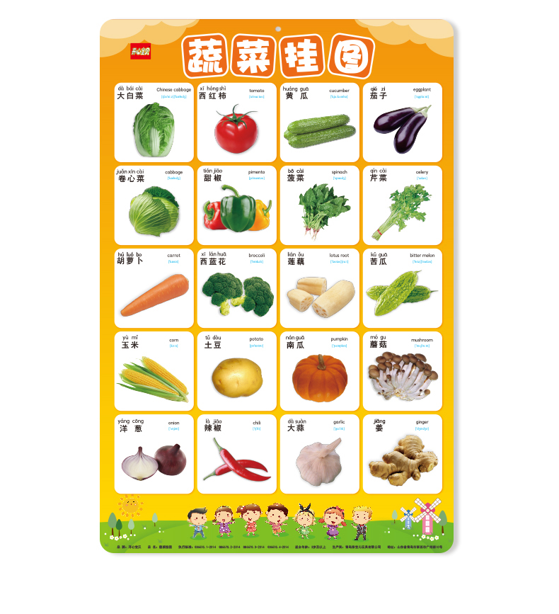 开心宝贝学前幼儿蔬菜水果看图挂图早教启蒙幼儿学习认物 无声.