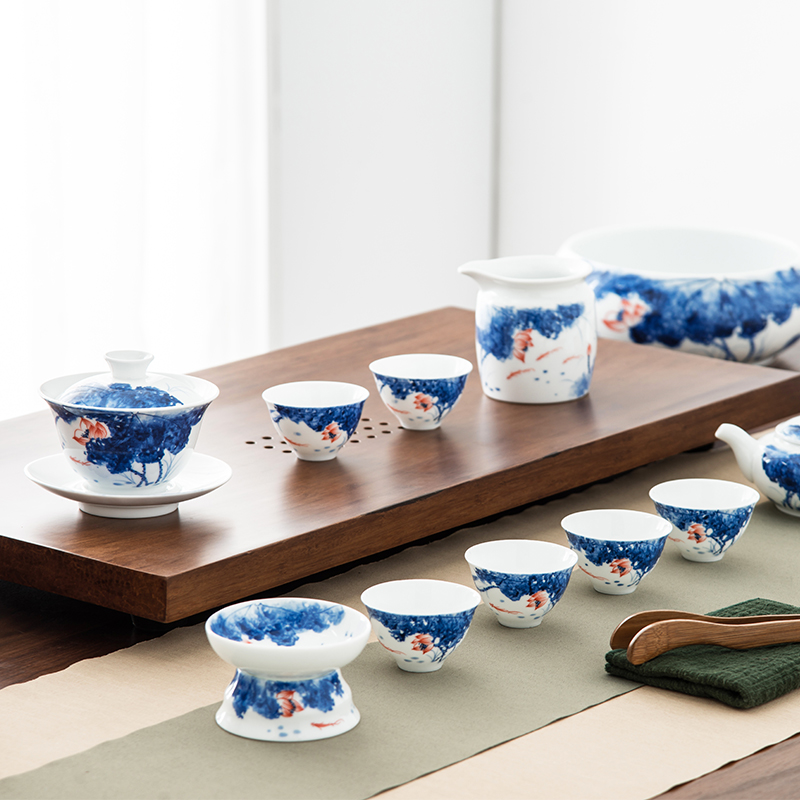 The high time Chinese kung fu tea set ceramic cups white porcelain lotus office lid bowl of tea