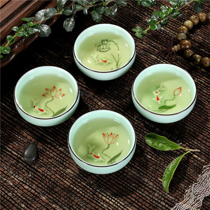 Small fish home sitting room longquan celadon ceramic tea lotus kung fu tea tea cup suit Chinese style