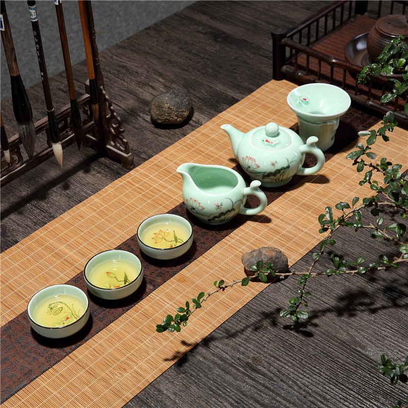 Make tea zen tea mat bamboo bamboo shade kunfu tea tea tea tea table with extended Chinese style tea table flag props