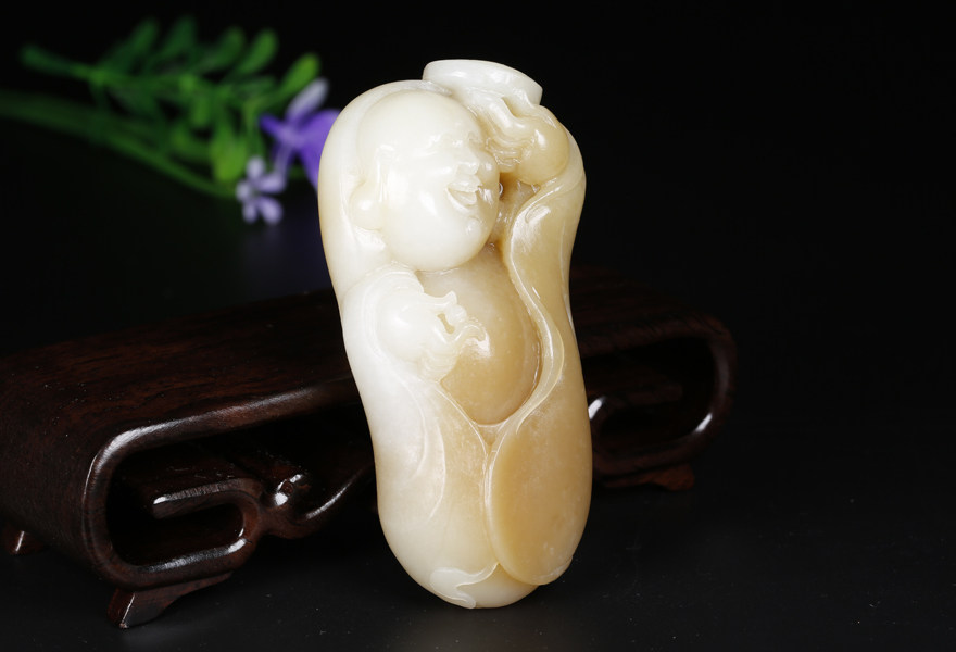 苏州工艺 和田玉糖白玉福禄寿把件176.61克