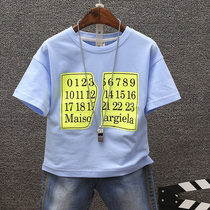 Boy fitted boy short sleeve T-shirt 2022 Summer new childrens letter printed foreign air half sleeve pure cotton summer dress blouse T