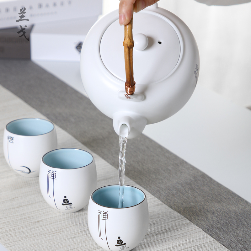 Having white porcelain kung fu tea set suits for domestic large ceramic teapot Japanese girder pot dry tea cups