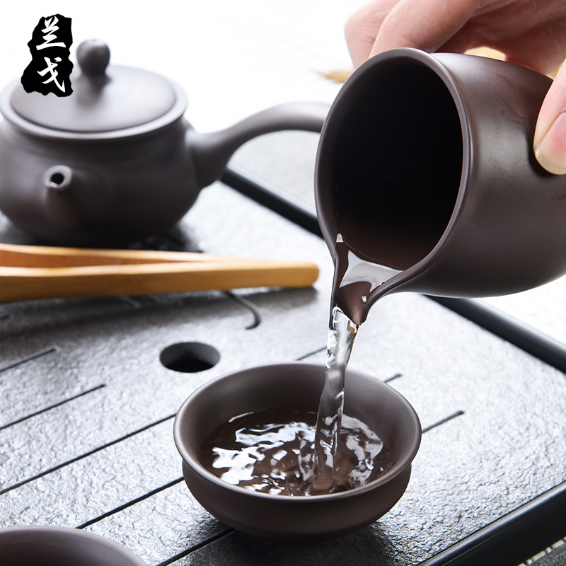 Having purple portable travel kung fu tea set suit small household set of ceramic teapot teacup small tea tray