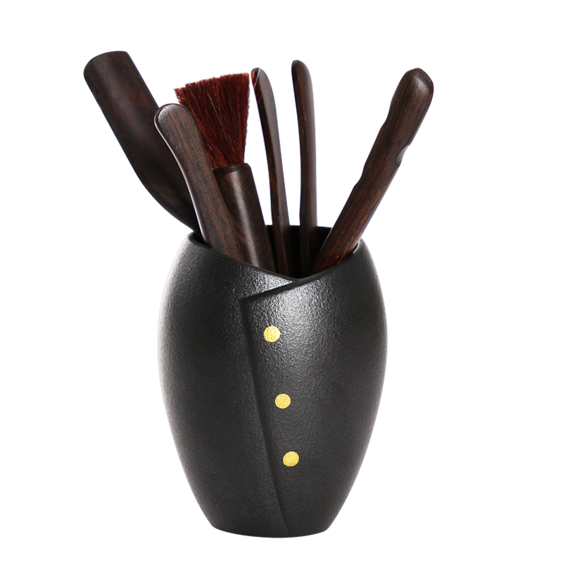 Having ebony black pottery tea six gentleman coarse ceramic tea set spare parts ChaGa tea art wenge 6 gentleman