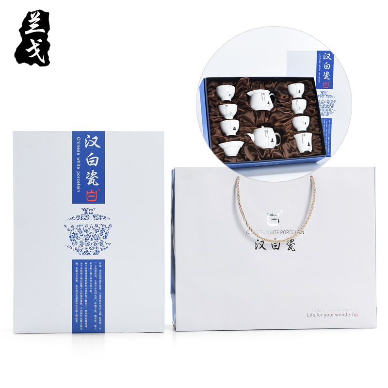 Having a complete set of kung fu tea set suet white porcelain inferior smooth glaze up white tureen gift set the teapot