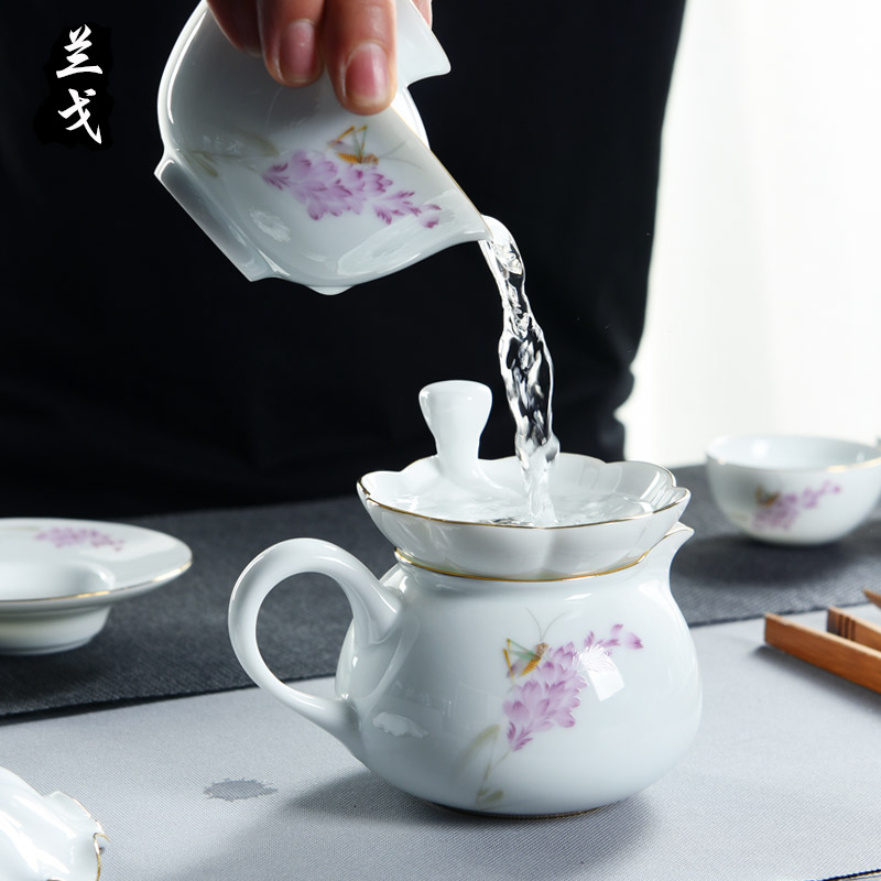 Having a complete set of white porcelain kung fu tea set fat white ceramic teapot tea tureen washing cup gift set gift boxes