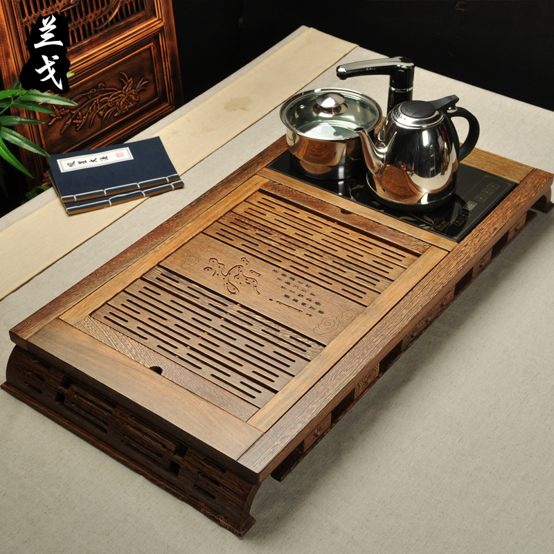 Having solid wood tea tray was set automatic integration sharply ebony stone tray household sea kung fu tea tea table