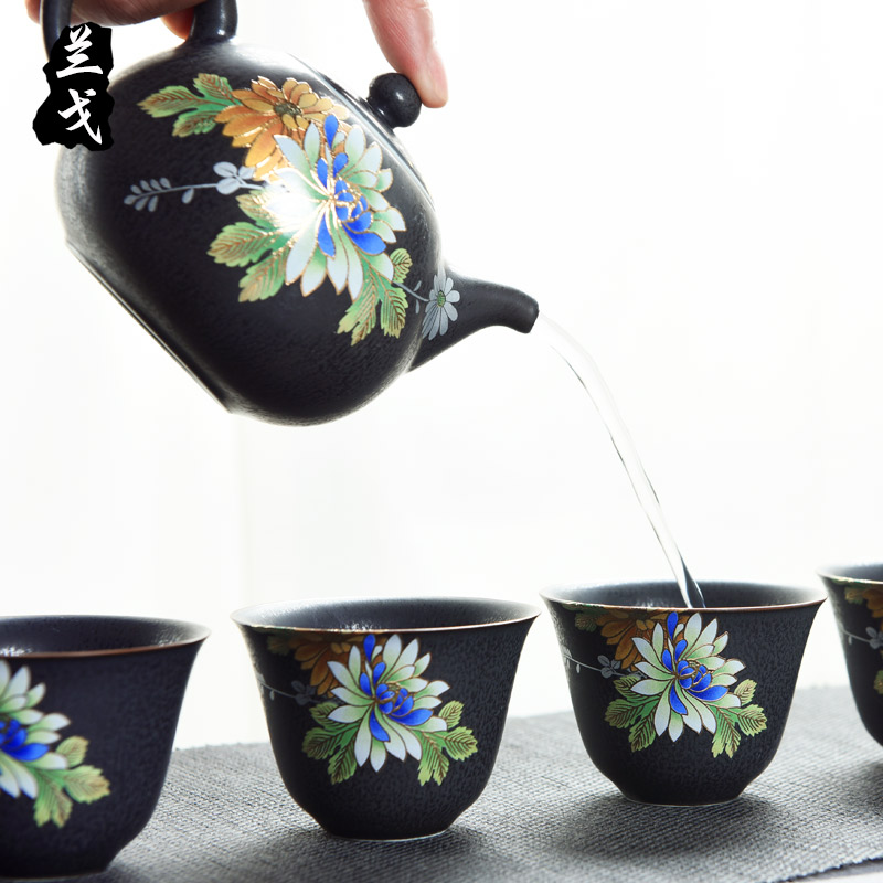 Having a complete set of kung fu tea set retro black pottery side put pot bearing household contracted your up porcelain gifts