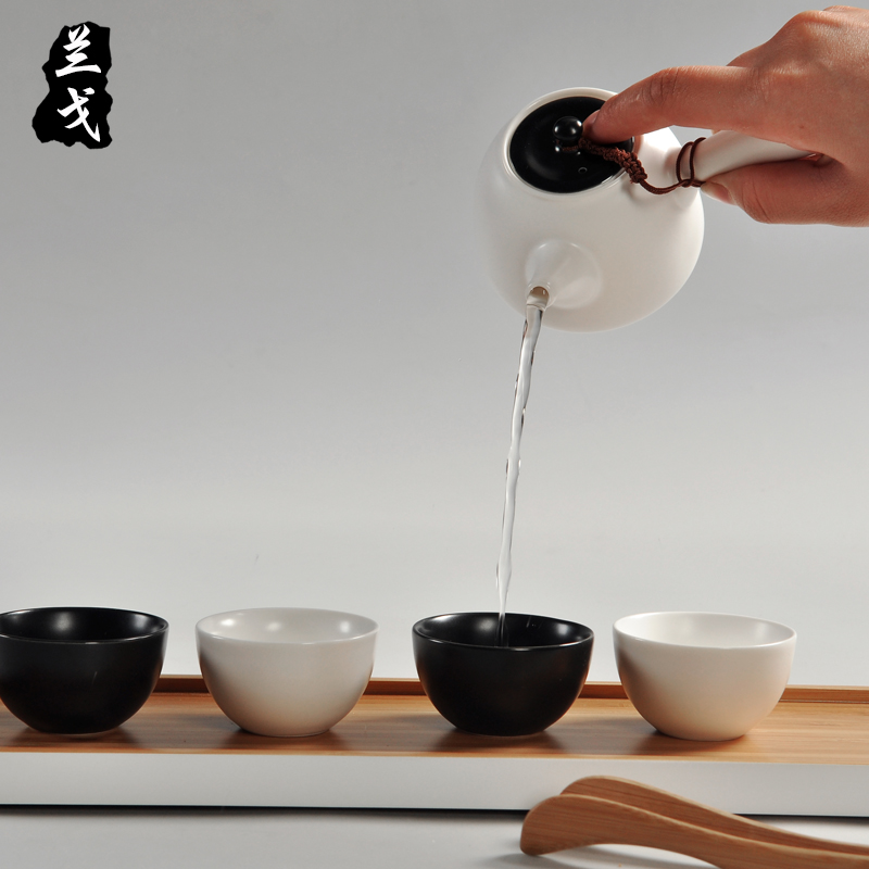 LanGeDing up travel tea set of household ceramic cups kung fu to crack the teapot cup tea accessories portable bag