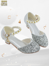 Girl Princess Shoes 2021 Spring and Autumn New Korean Girl High-heel Performance Single Shoes Childrens foreign style crystal leather shoes flash