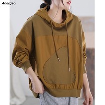Foreign air Leisure Fan High quality splicing necropolis Han version loose rope with cap threaded closing long sleeve lagoon woman