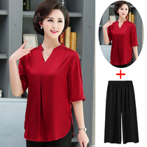 Fatty plus size fat mother summer mulberry silk coat foreign-aged woman heavy silk short sleeve t-shirt