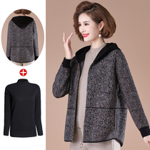 2021 new middle-aged fat mummy loaded with spring autumn cashmere coat female ocean gas plus fat increase code short-and-cut blouses