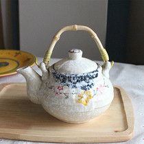 Green Maple Leaf Japanese ceramic teapot color glaze snow teapot flower teapot high temperature water kettle health pot size choice
