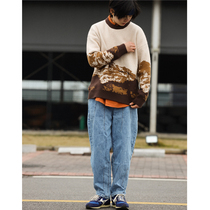 Nobodyknows Japanese Retro Pullover Snow Mountain Jacquard Couple Knitting Loose Joy Casual Round Neck Sweater