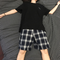 KTDA 18ss black and white plaid quick-drying pants summer loose straight five-leg pants couple loose plaid shorts