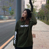 LKSTORE Nothingnever trend retro letters latitude and longitude hooded sweater men and women loose hoodies