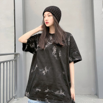 LKSTORE 2GUNS national tide original personality dirty wash do old short sleeve loose retro half sleeve mens and womens T-shirt