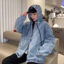 LKSTORE 4UYES countries Tide Cards Washed loose Jeans Jacket for men and women Couples loose jacket clear bin deposit