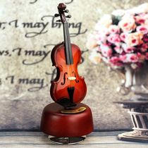 Violin guitar rotating music box wooden music box to send girls birthday creative gifts home craft ornaments