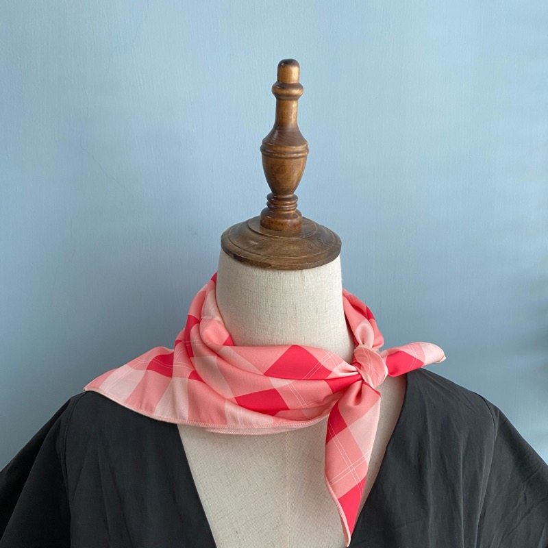 flora法式复古学院风格纹百搭夏日红色格子撞色韩版方巾丝巾领巾