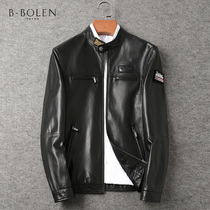 2021 New Haining leather leather goatskin single leather jacket mens stand collar locomotive youth casual jacket