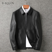 Haining leather imported leather mens middle-aged lapel short goatskin business casual deer leather leather jacket jacket
