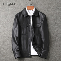 Haining leather leather clothing locomotive mens lapel short sheep leather jacket slim Korean handsome casual jacket tide