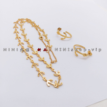 New exquisite and cute daily fashionable gold anchor stitching necklace features stacking personality with earrings earrings