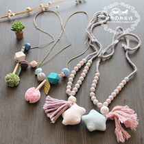 Childrens tassel beaded five-pointed star handmade fabric necklace girl sweater chain pendant accessories