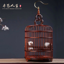 Large Red Acid Branches Round Bird Cage Red Wood Home Swing Piece 8 Goorbird Nest Gift Collection Painting Brow Cage Solid Wood Chinese