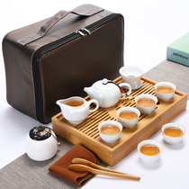 Travel tea set carrying case simple home bamboo kung fu tea tray outdoor travel ceramic teapot tea cup