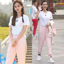 Casual fashion sports suit womens summer trend 2021 new loose student summer two-piece suit women