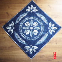 Yunnan tie-dyed cloth Bai handmade plant blue-dyed square towel Tourist souvenir small square tablecloth hanging 85×85cm