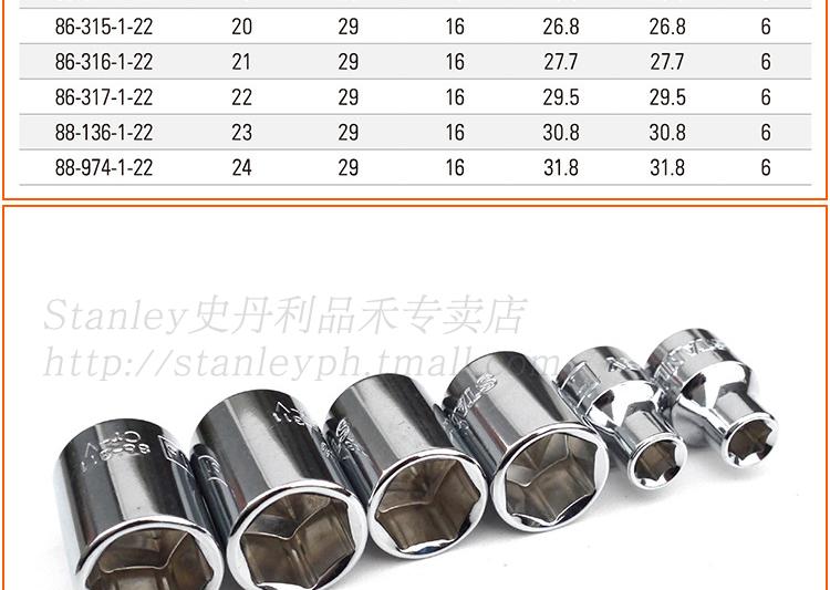 史丹利公制六角套筒10mm中飞工业汽修扳手套头3/8套筒头工具配件