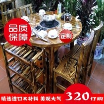 New Chinese Carbonated Solid Wood Hotel Furniture Large Row Stalls Farmhouse Music Barbecue Hot Pot Table Restaurants Round Table Chair Combination