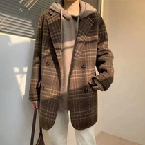 Sandro Moscoloni French style double face cashmere big coat 2020 new retro plaid suit fur coat