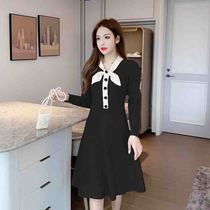 Sandro Moscoloni Winter new medium long style black knit dress with slim bottom sweater dresses